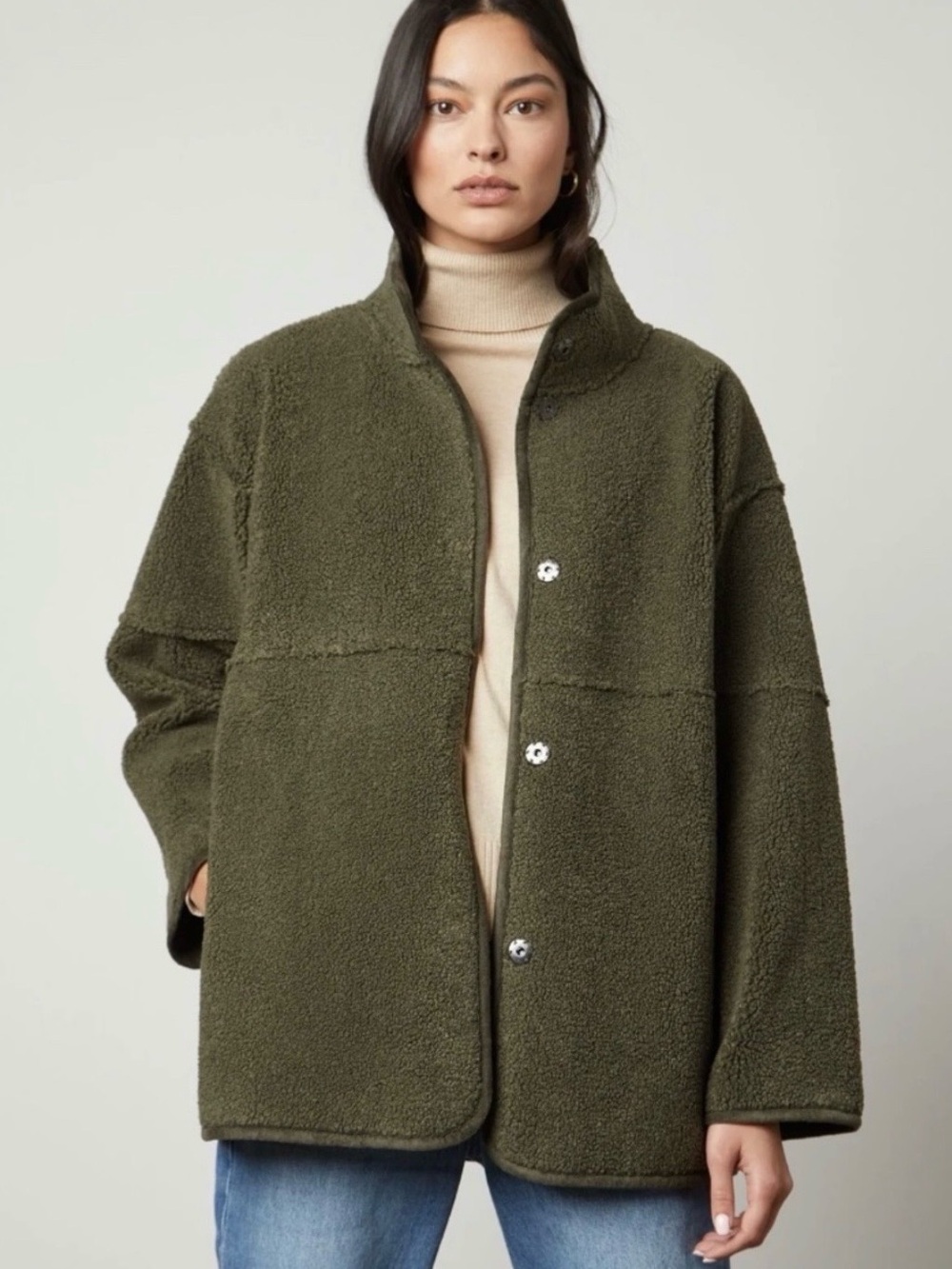 Velvet by Graham & Spencer, Shona Reversible Sherpa in Army, Size Small